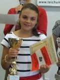 Diana Mirza (centre), winner of the girls' bronze medal, U14 European Youth Championships, Murek, Austria