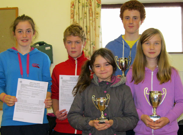 Connaught U16 Junior Championship: (R-L) 1st Eibhia Ni Mhuireagain, 2nd Jack Kelly, 3rd Ellen Murray, 6th Andrejs Kozlovs, 5th Leah Fleming